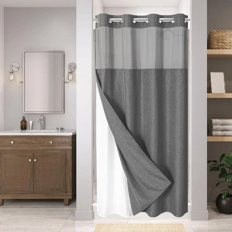 Shower Curtains - Linen Textured Liners - Hookless - Mesh - Bathroom Collection