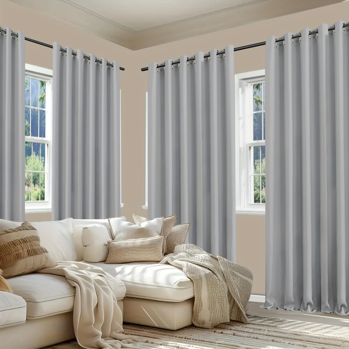 Curtains Drapes 4 Panels - Grommet Top - Blackout & Noise Reduction - Bedroom Collection