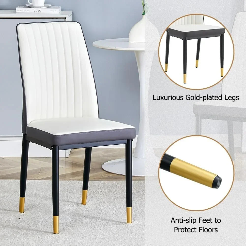 Diningroom Table Set *7Pcs - 6 PU Leather Seats - 1 Imitation Marble Table Top