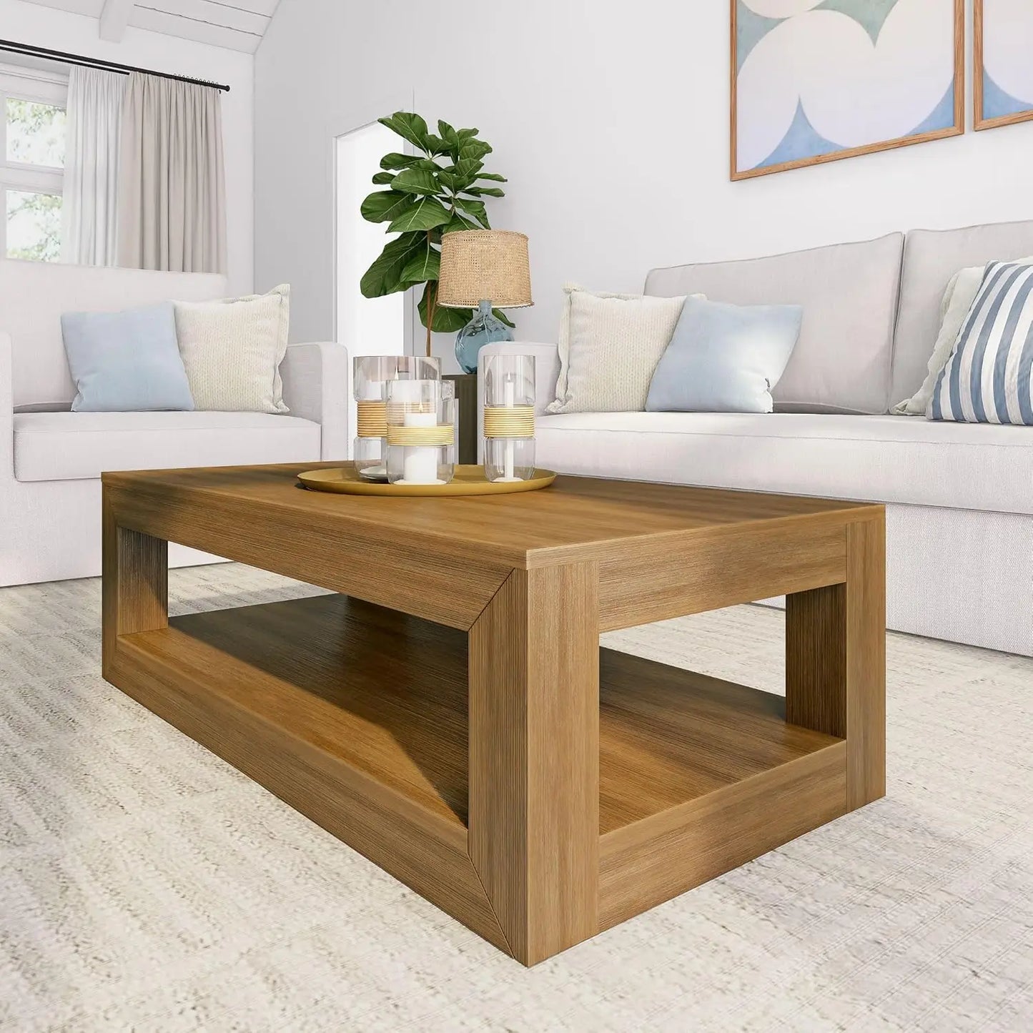 Coffee Table - Solid Wood - 48" Length - 2 Tiers - Livingroom Collection