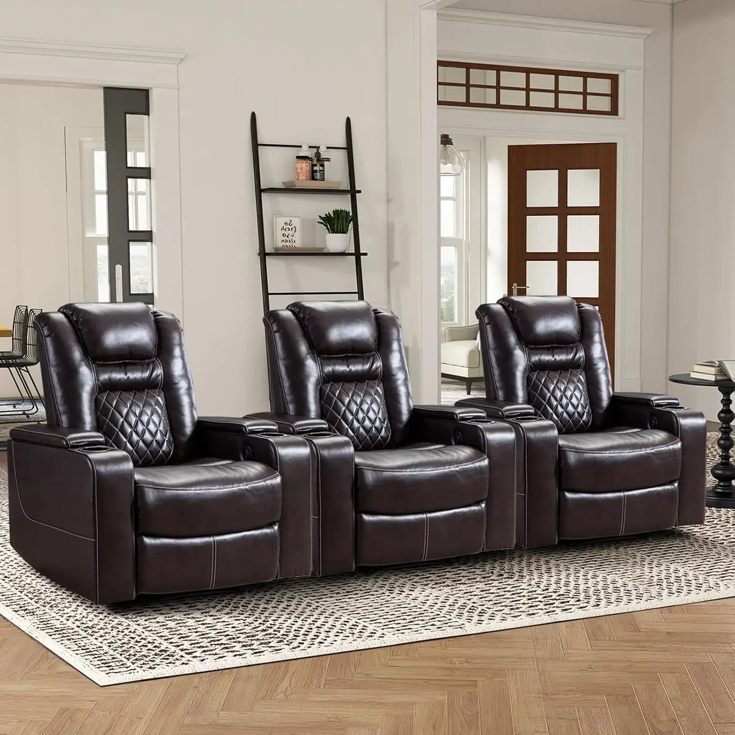 Home Theater Recliner Set *3Pcs - Genuine Leather - Cup Holders & USB Ports