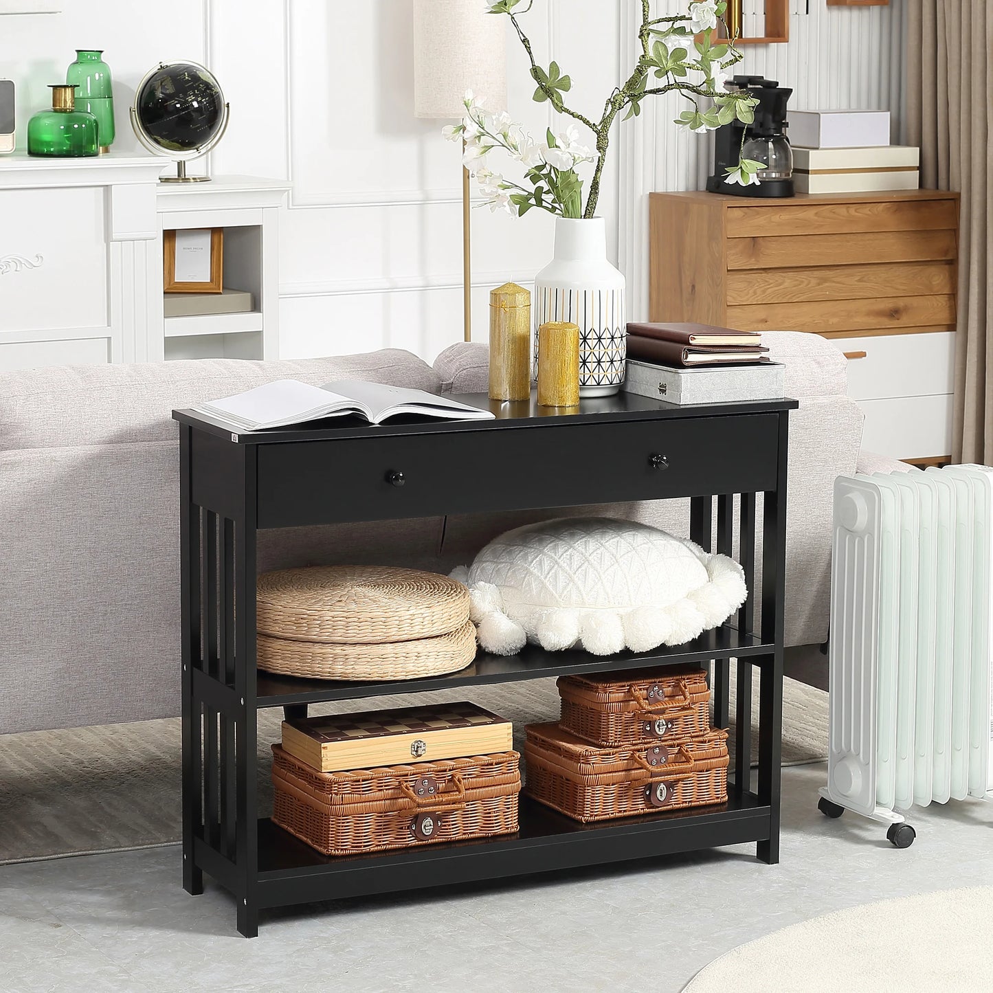 Wooden Side Entryway Sofa Table - Black - Home Storage Solutions