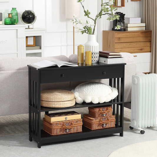 Wooden Side Entryway Sofa Table - Black - Home Storage Solutions