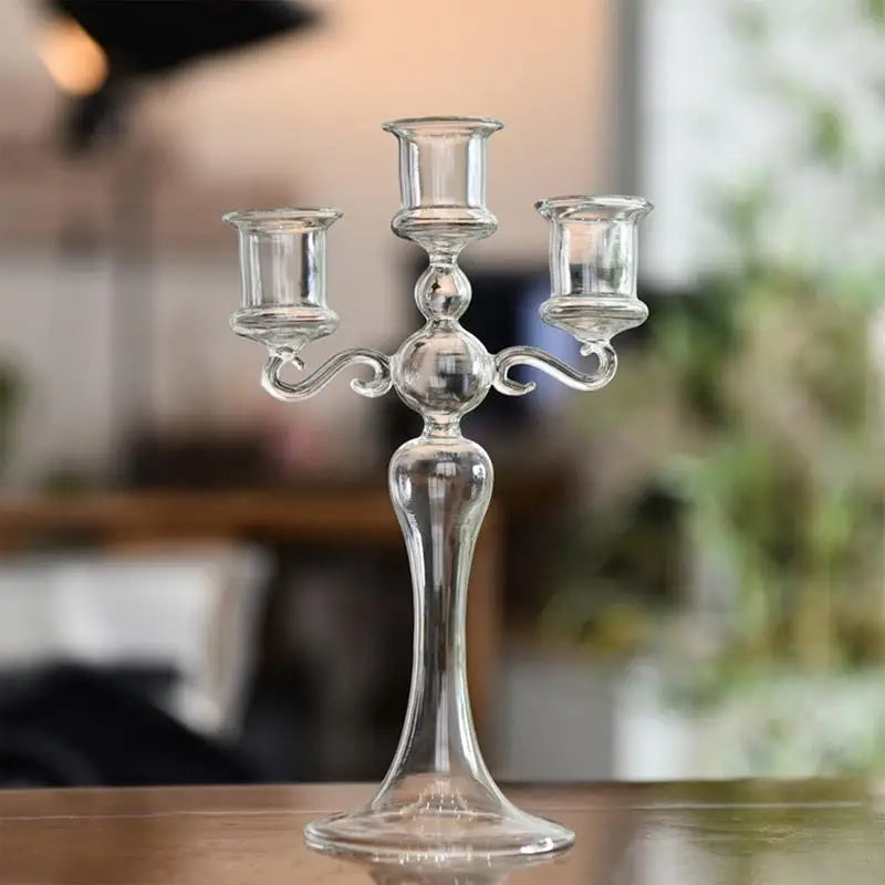 Candlestick Holder - Three Cups - Clear - Blue - Champagne - Diningroom Collection