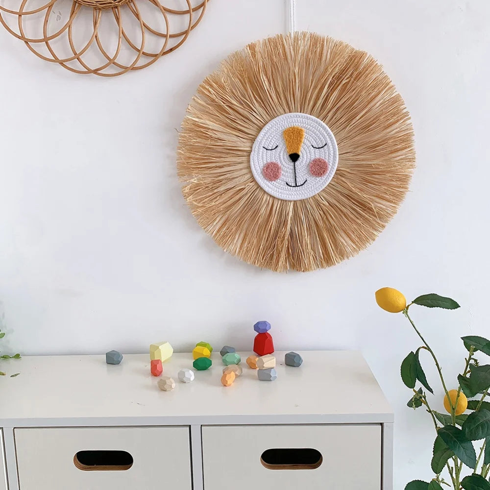 Lion Cartoon Straw Wall Hanging - Tapestry - Children's Room Collection