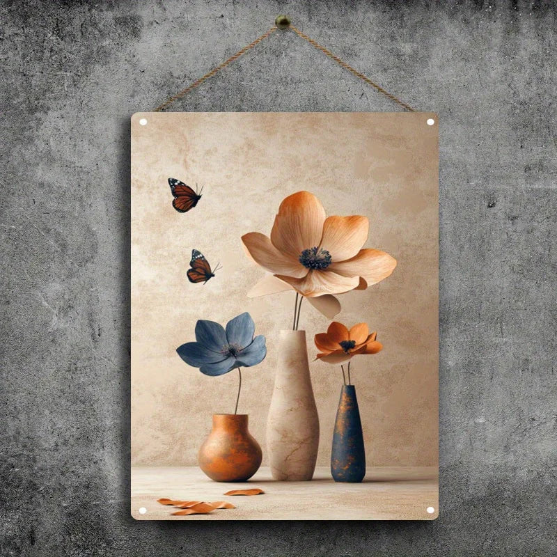 Wall Art - 8x12" Tin - Vase Floral Wall Decor