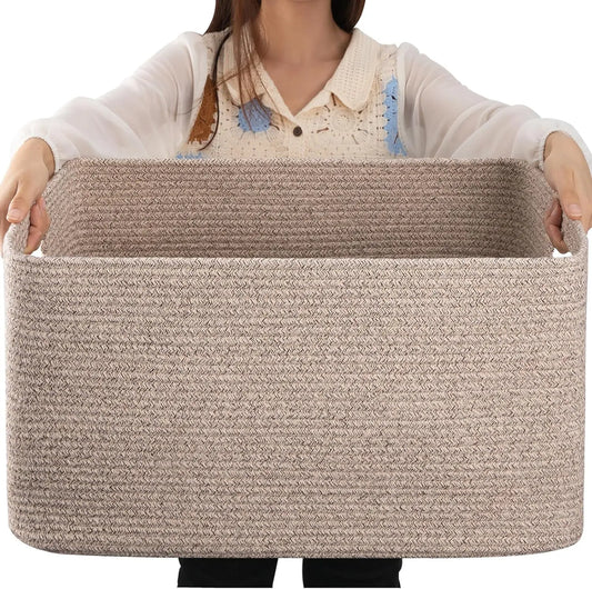 Basket - 100% Cotton Rope - Woven Blanket Storage with Handle - Childrens Room Collection