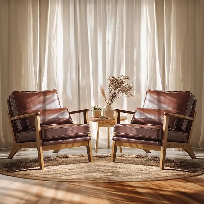 Accent Chair Set *2 Pcs - Upholstered - Lumbar Pillow - Farmhouse Decor