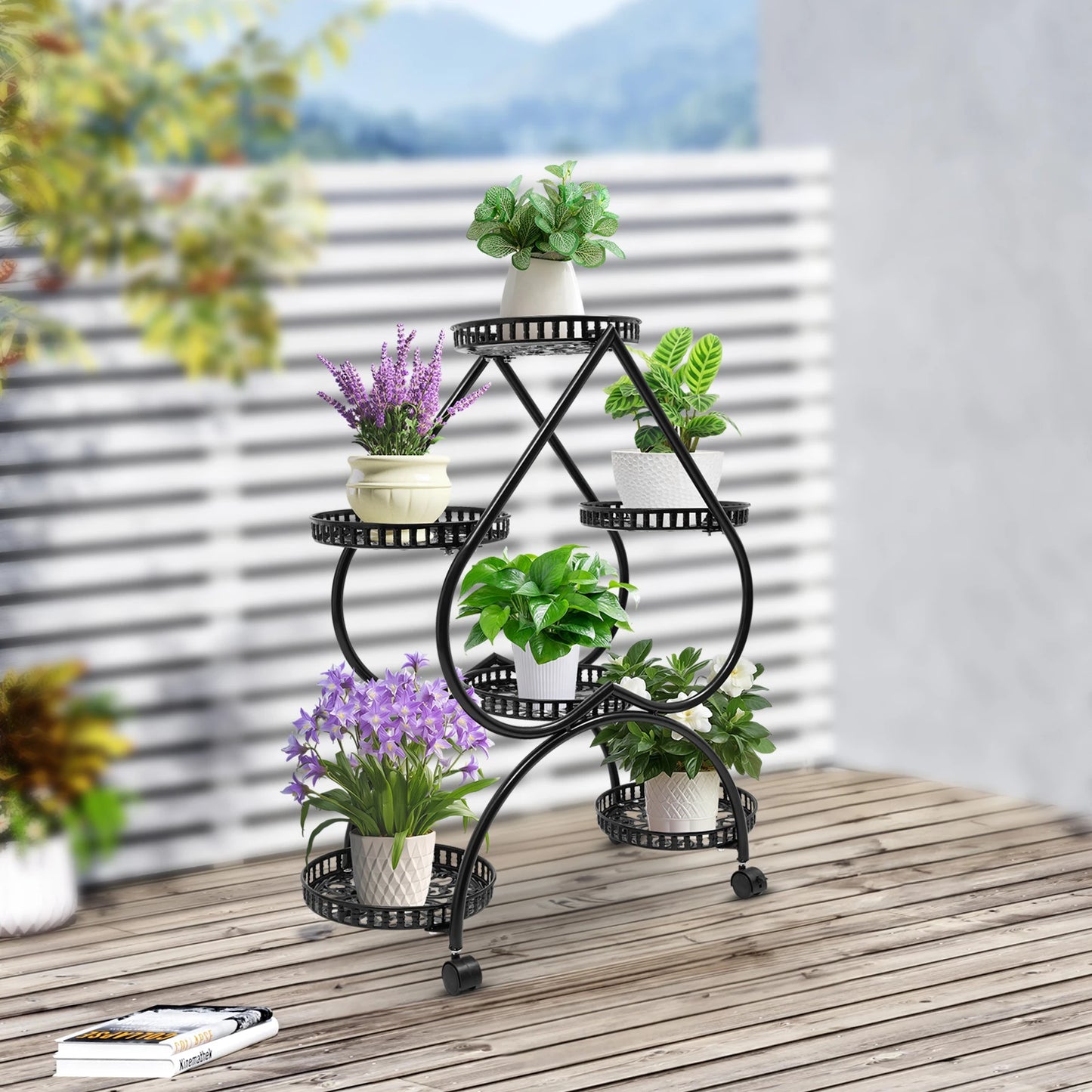 Plant Stand - Black Metal - Six Trays - 4 Tiers - Indoor/Outdoor - Patio & Garden