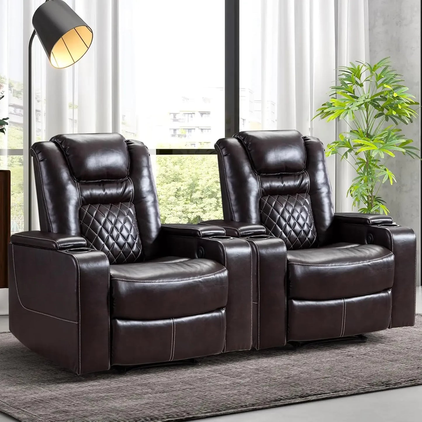 Home Theater Recliner Set *3Pcs - Genuine Leather - Cup Holders & USB Ports