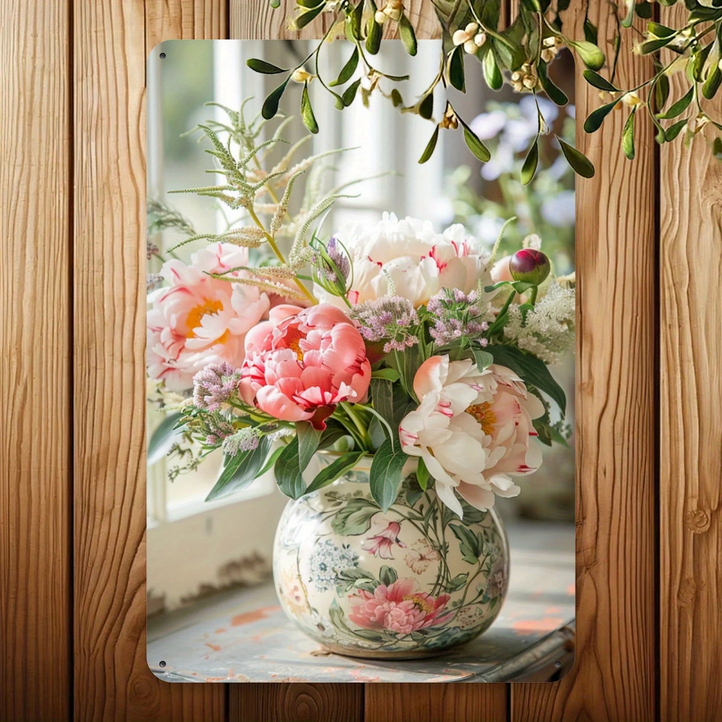 Wall Art Tin 8x12" - Elegant Retro Rose Vase - Indoor/Outdoor