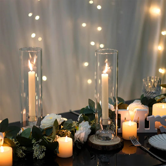 Glass Hurricane Candlestick Holders - *2Pcs - 11.8"