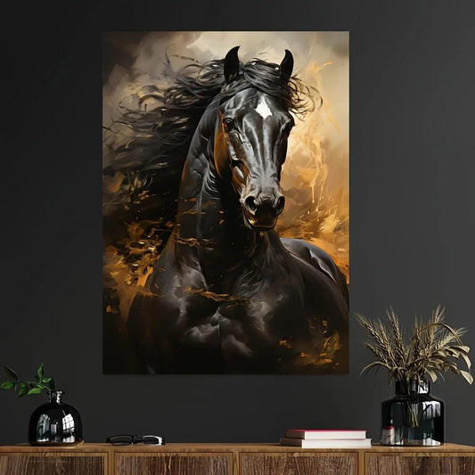 Wall Art HD Print - Running Black Horse - Canvas Print Poster - Frameless - Livingroom Collection
