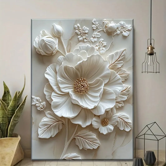 Wall Art - 12"x16" - White Flower Pattern - Textured Canvas Print