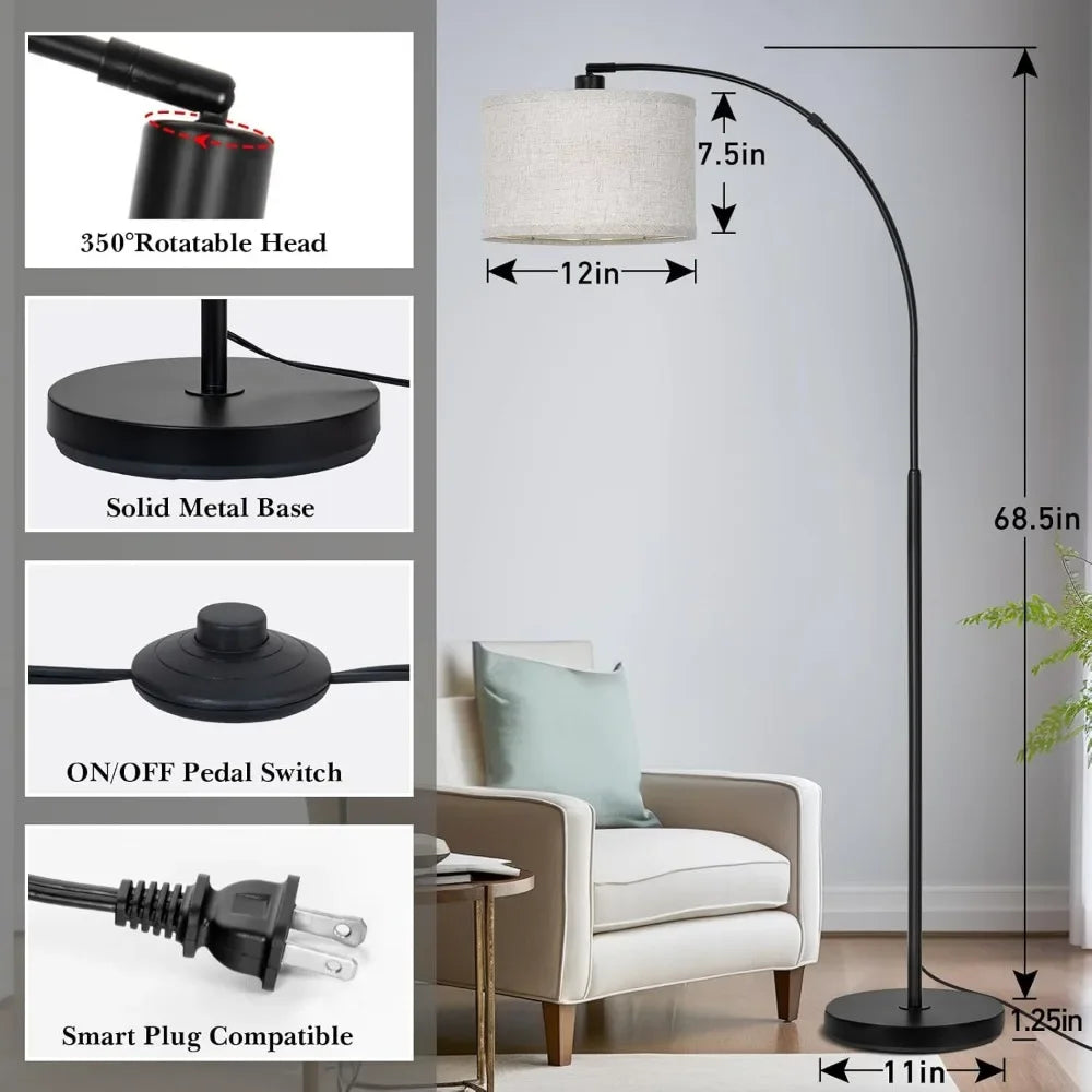 Floor Lamp - Arched - Foot Switch - Drum Shade - Livingroom Collection