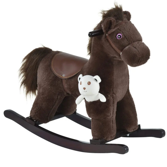 Kids Plush Brown Rocking Horse - Gallop & Neighing Sounds - Children's Room Collection