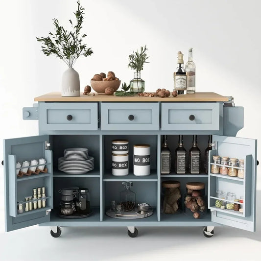 Kitchen Island on Wheels - Drop Leaf Table - Locking Casters