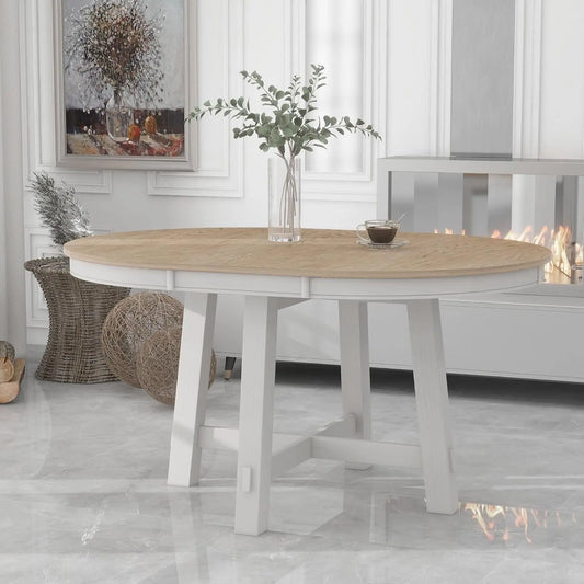 Round Farmhouse Diningroom Table - Natural Wood - 16" Extension Leaf - Diningroom Collection