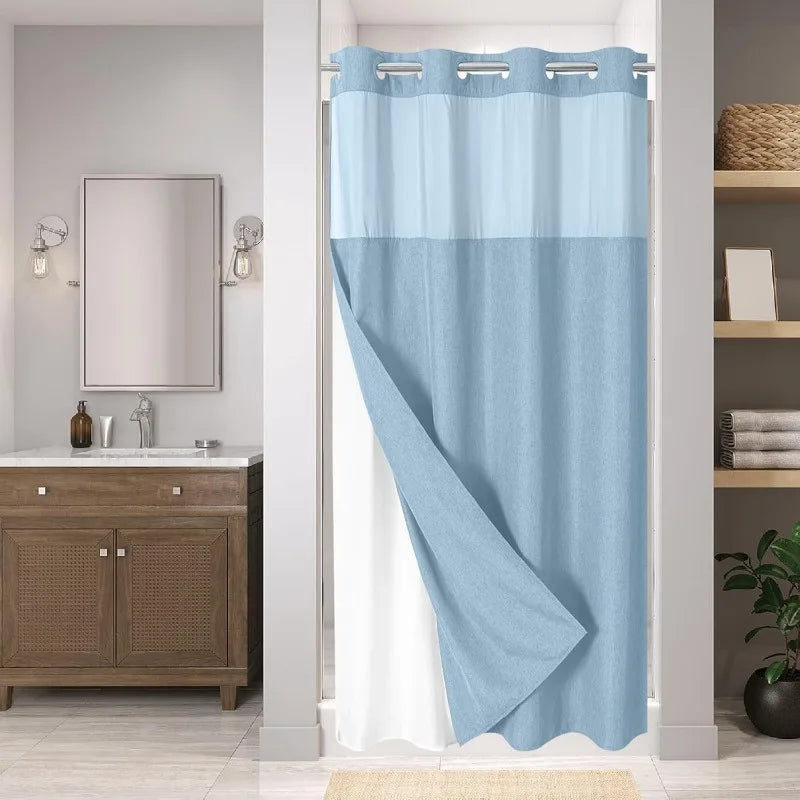 Shower Curtains - Linen Textured Liners - Hookless - Mesh - Bathroom Collection