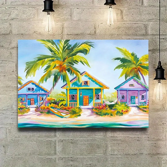 Wall Art - Tropical Beach Scene - Framed - Art Deco - Bedroom Collection