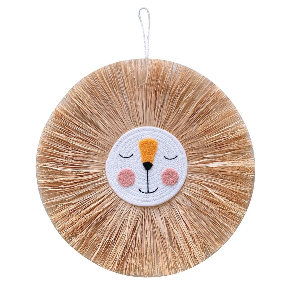 Lion Cartoon Straw Wall Hanging - Tapestry - Children's Room Collection