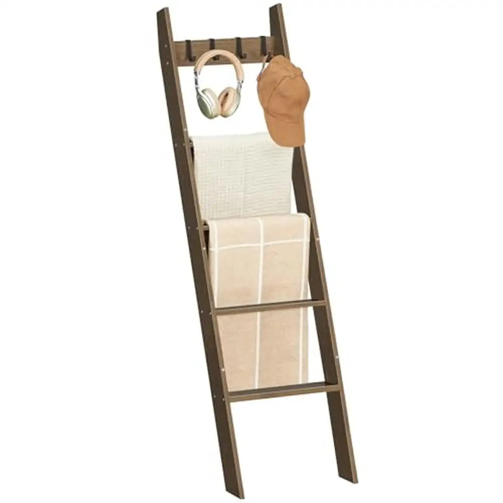 Decorative Ladder - Towel/Blanket/Throw Display - 5 Tier - 4 Hooks - Bedroom Collection
