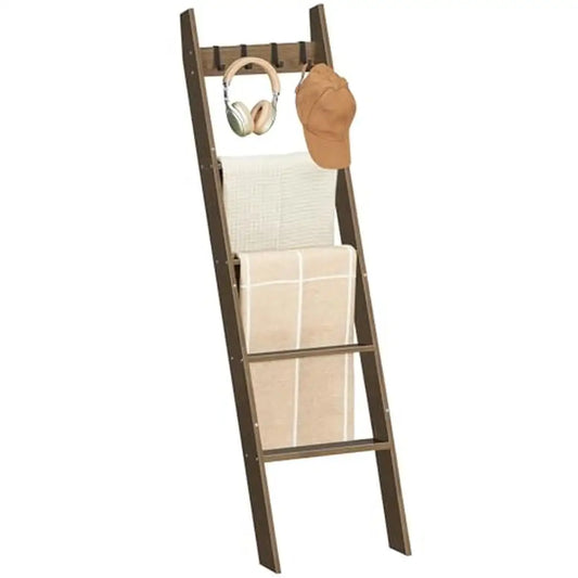 Decorative Ladder - Towel/Blanket/Throw Display - 5 Tier - 4 Hooks - Bedroom Collection