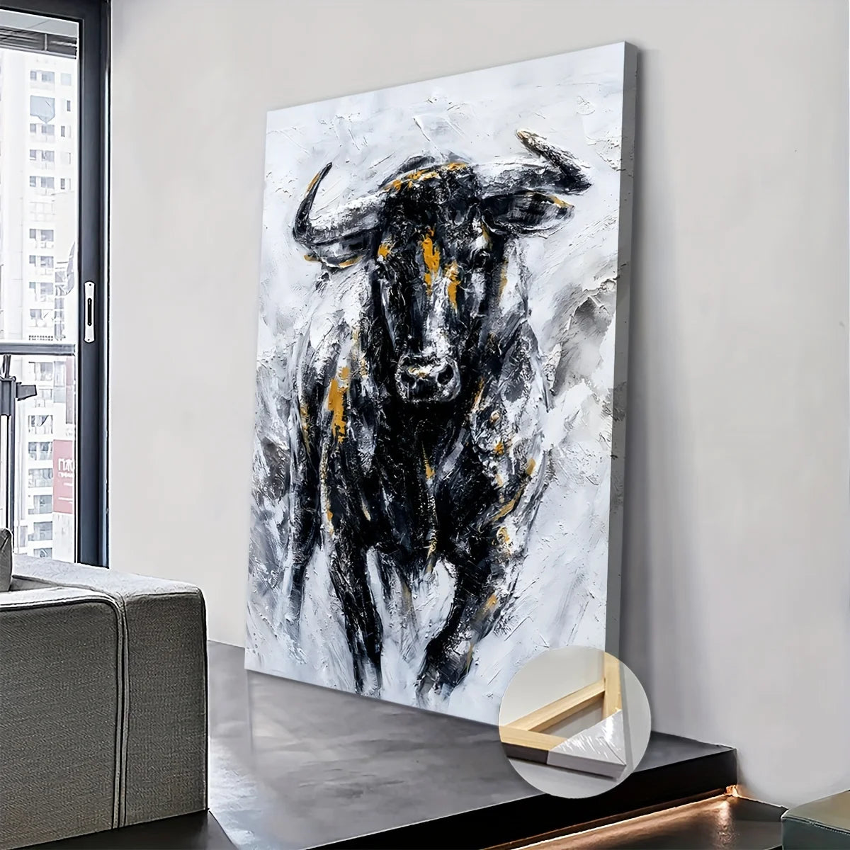 Wall Art Canvas - Running Bull - Factory Direct - 24"x36" - Gallery Framed - Livingroom Collection