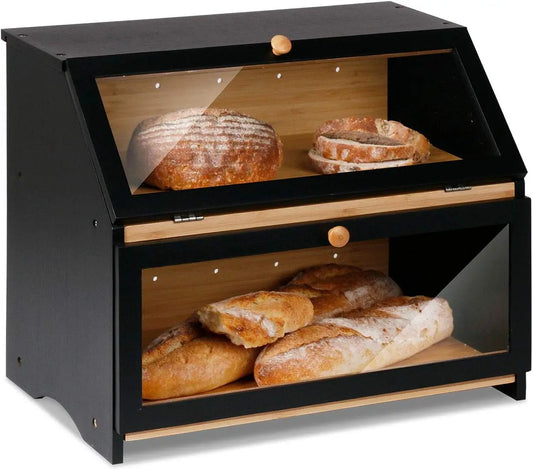 Bread Box - 2 Tiers - Bamboo - Kitchen Collection