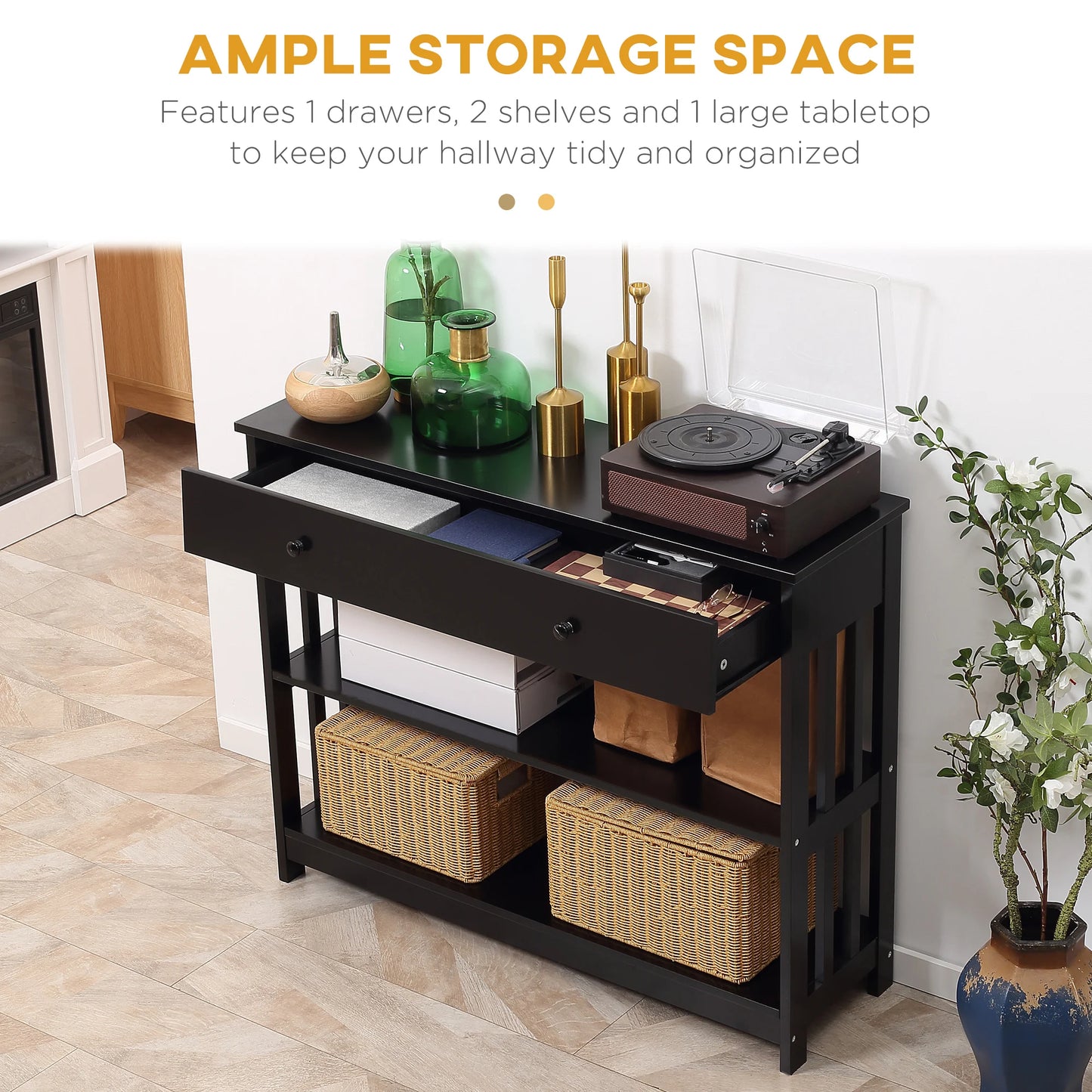 Wooden Side Entryway Sofa Table - Black - Home Storage Solutions