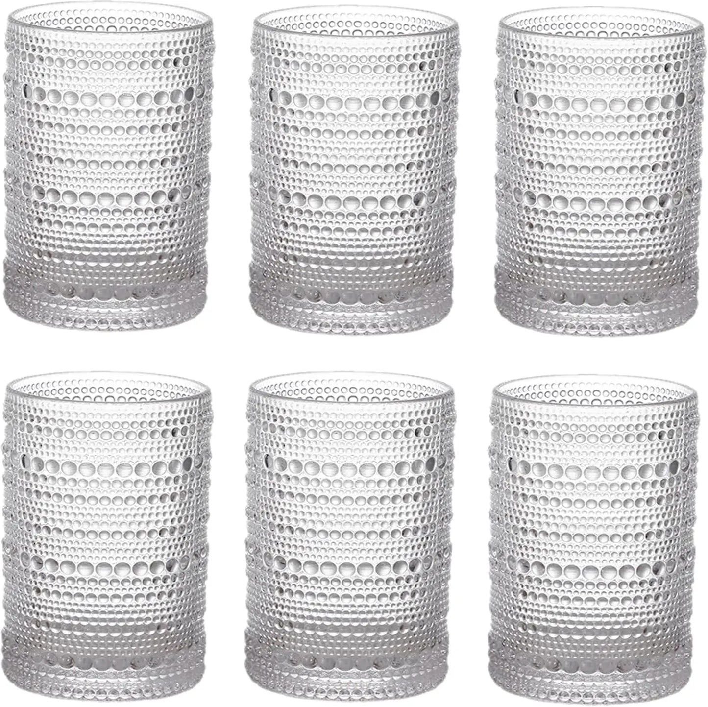 Hobnail Glass Tumbler Set *6Pcs - 13 ozs - Embossed - Diningroom Collection