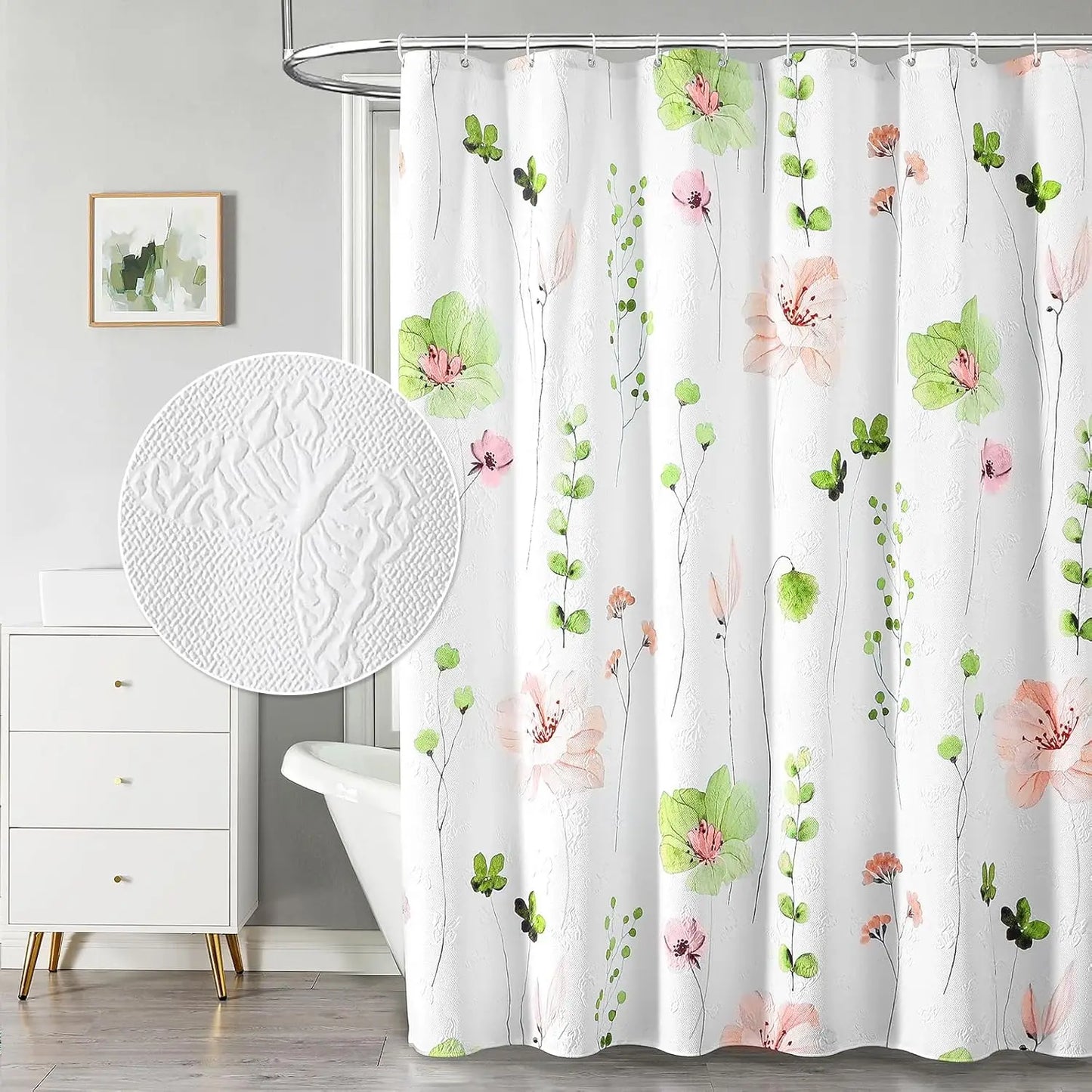 Watercolor Floral Shower Curtain, 3D Embossed Butterflies Blue Yellow Flower Bathroom Curtain