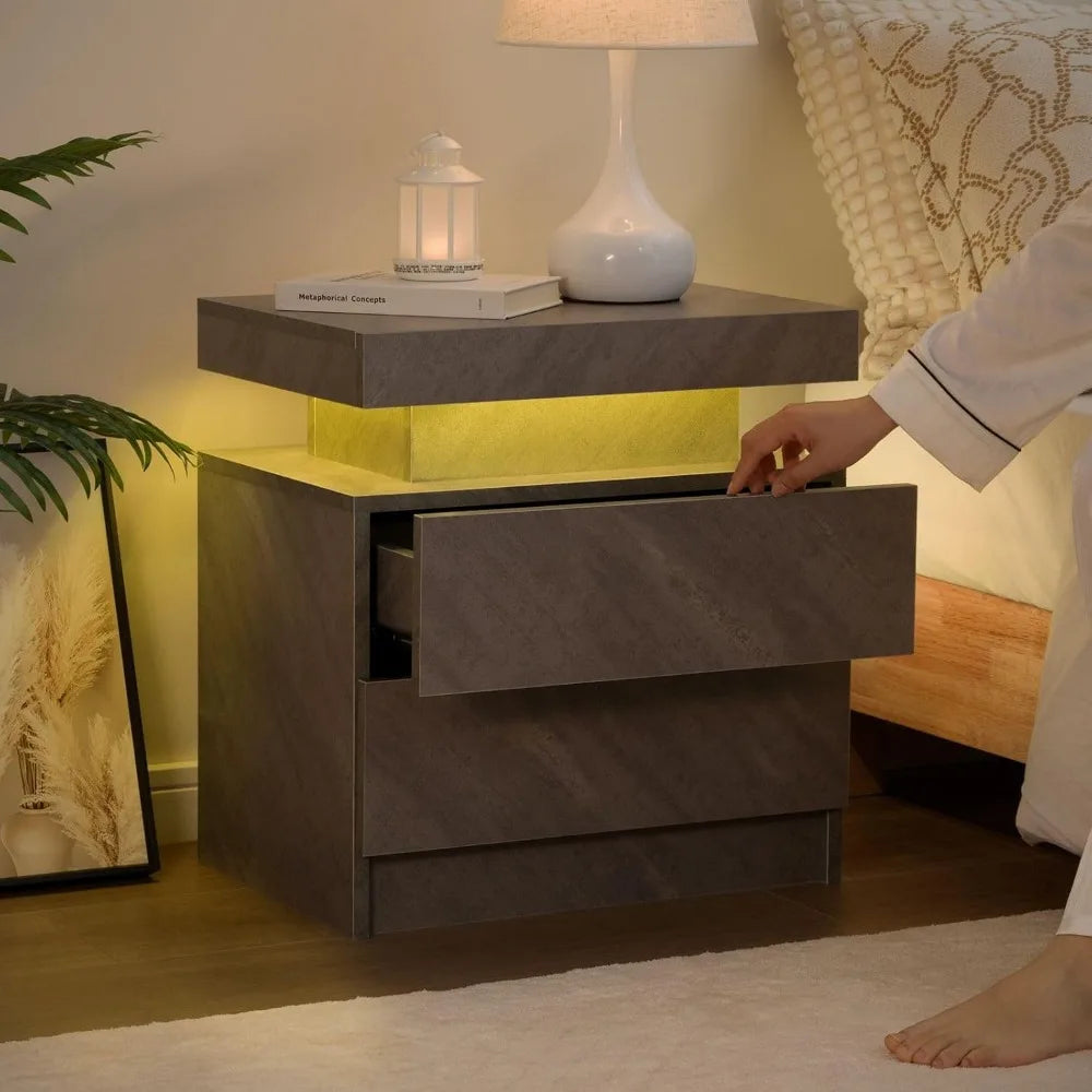Nightstand Set *2Pcs - End Tables - LED Lights - 2 Drawers