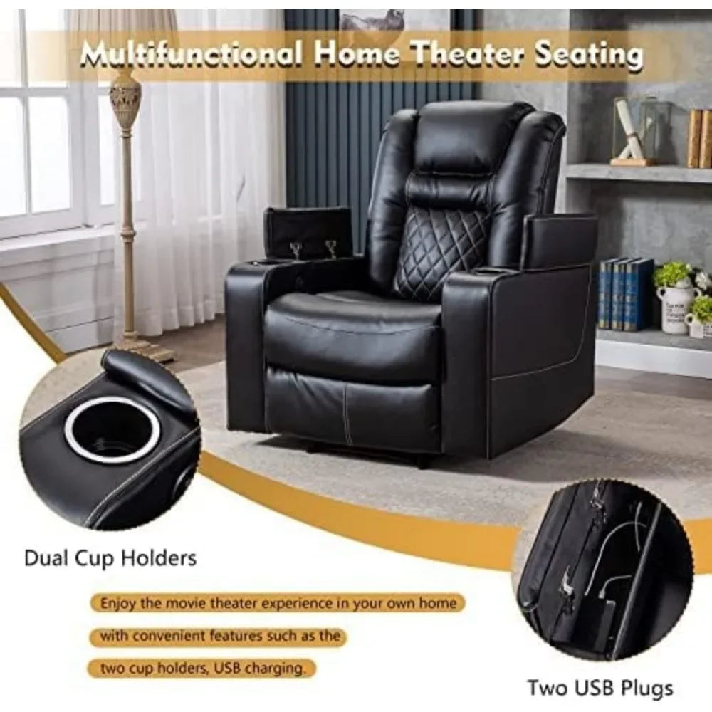 Home Theater Recliner Set *3Pcs - Genuine Leather - Cup Holders & USB Ports