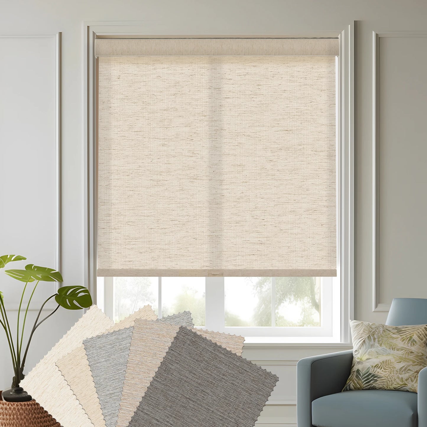 Home Window Treatments - Linen Roller Shades - Persilux - Bedroom Collection