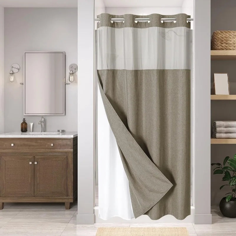 Shower Curtains - Linen Textured Liners - Hookless - Mesh - Bathroom Collection