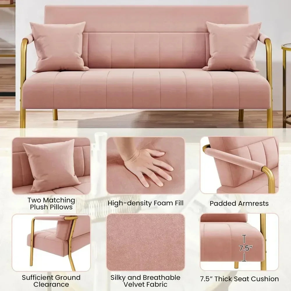 Modern Sofa Loveseat - Two Seater - Velvet Upholstery - 56.5" Wide