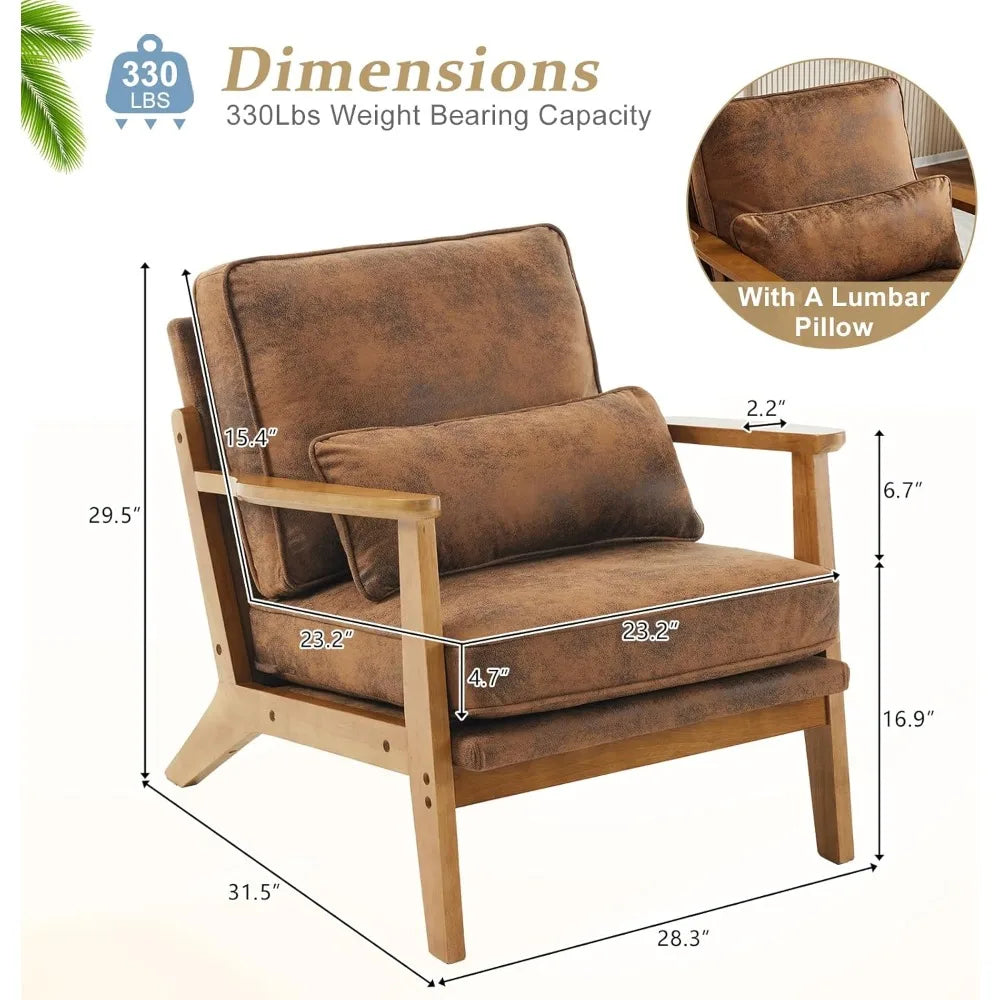 Accent Chair - Solid Wood Frame - Includes Lumbar Pillow - Bedroom Collection