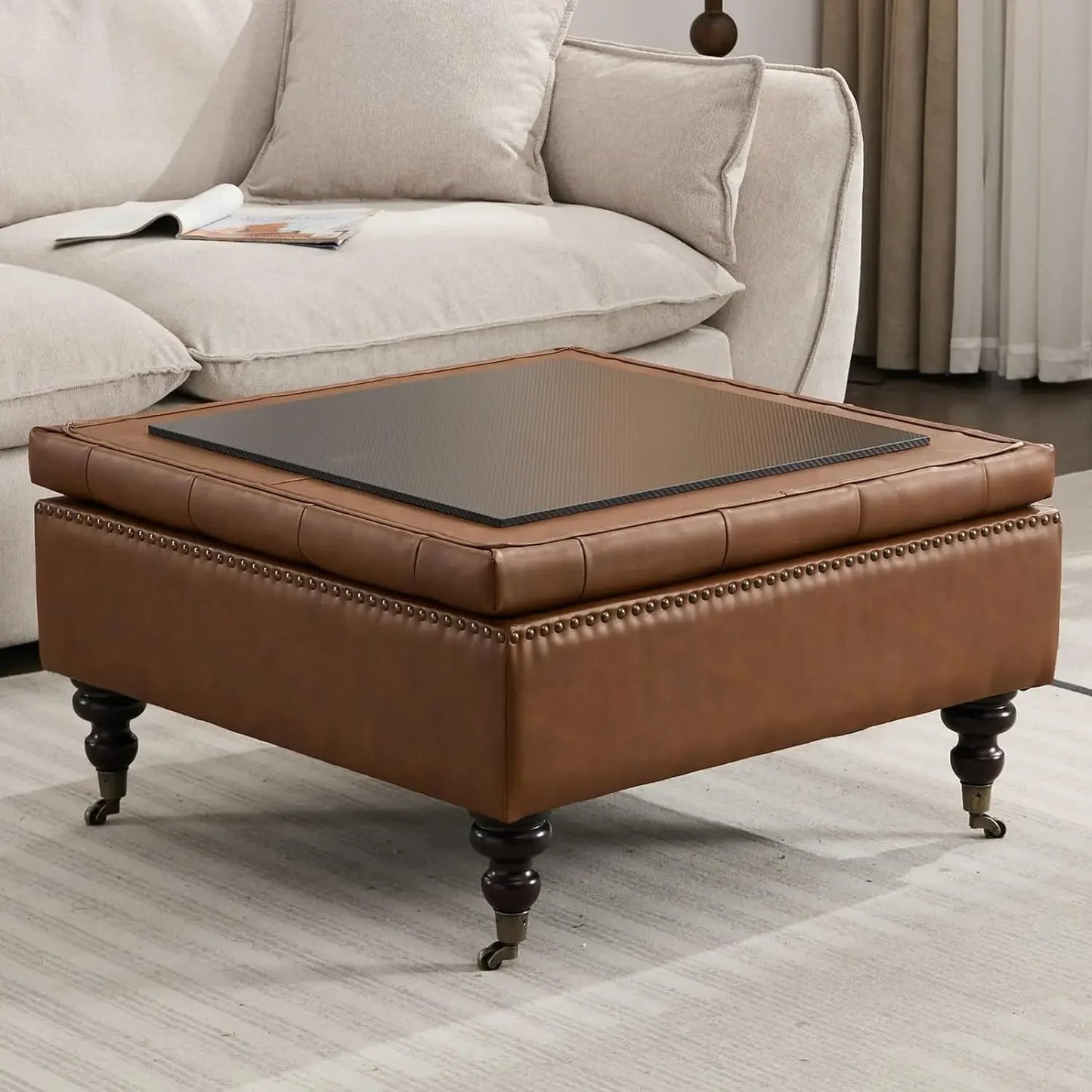 Ottoman Coffee Table Foot Rest - Faux Leather - Oversize - Livingroom Collection