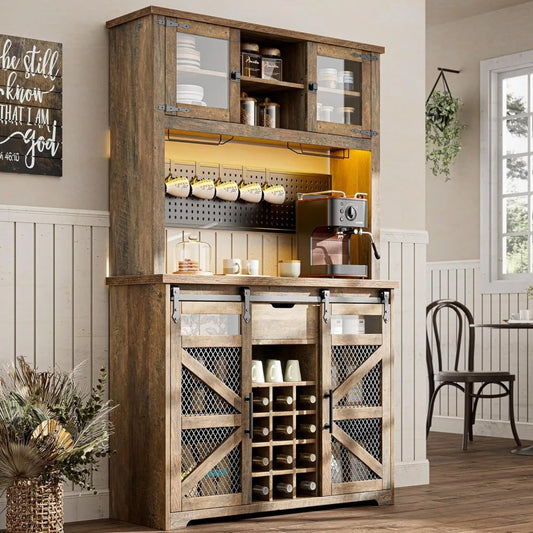 Kitchen Buffet Cabinet  - Diningroom Hutch - Power Outlets - USB Ports - LED Light