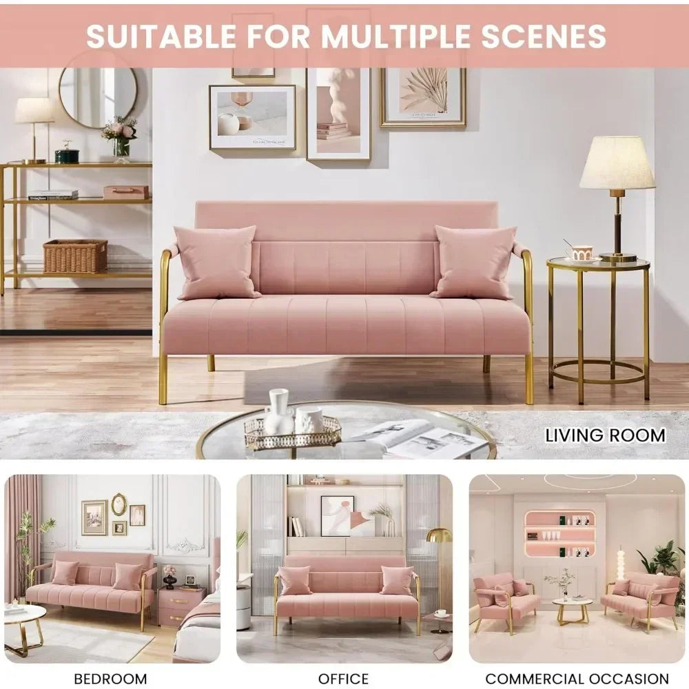 Modern Sofa Loveseat - Two Seater - Velvet Upholstery - 56.5" Wide