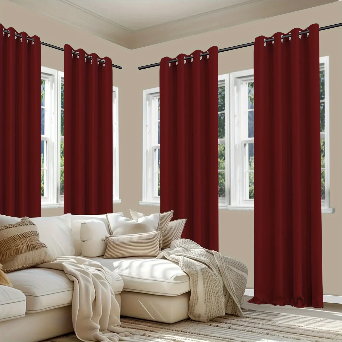 Curtains Drapes 4 Panels - Grommet Top - Blackout & Noise Reduction - Bedroom Collection
