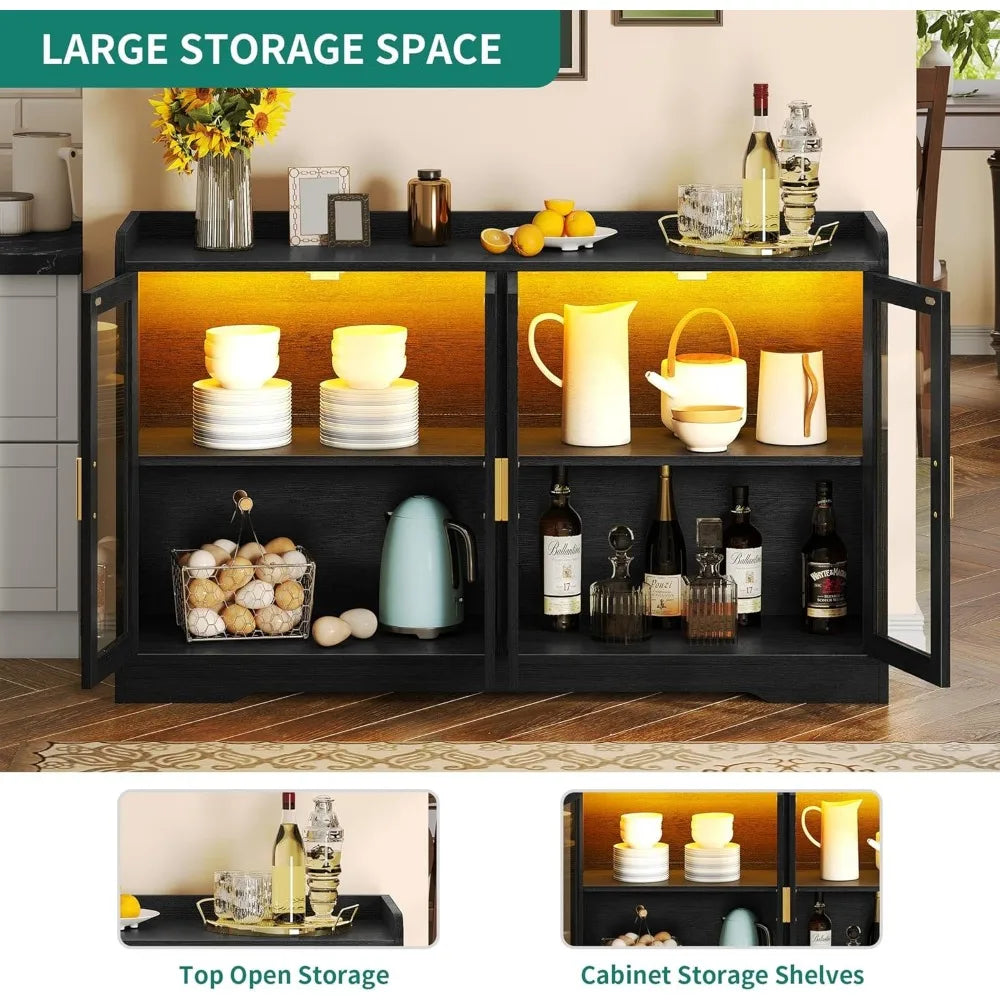 Buffet Sideboard Cabinet - 55" - LED Light - 4 Doors - Diningroom Collection