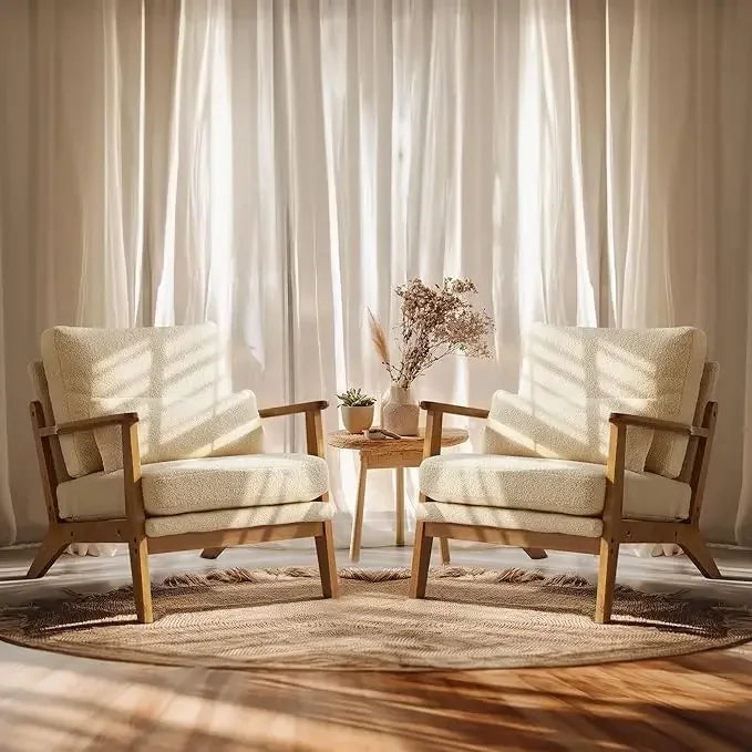 Accent Chair Set *2 Pcs - Upholstered - Lumbar Pillow - Farmhouse Decor