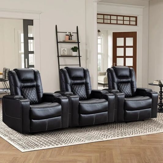 Home Theater Recliner Set *3Pcs - Genuine Leather - Cup Holders & USB Ports