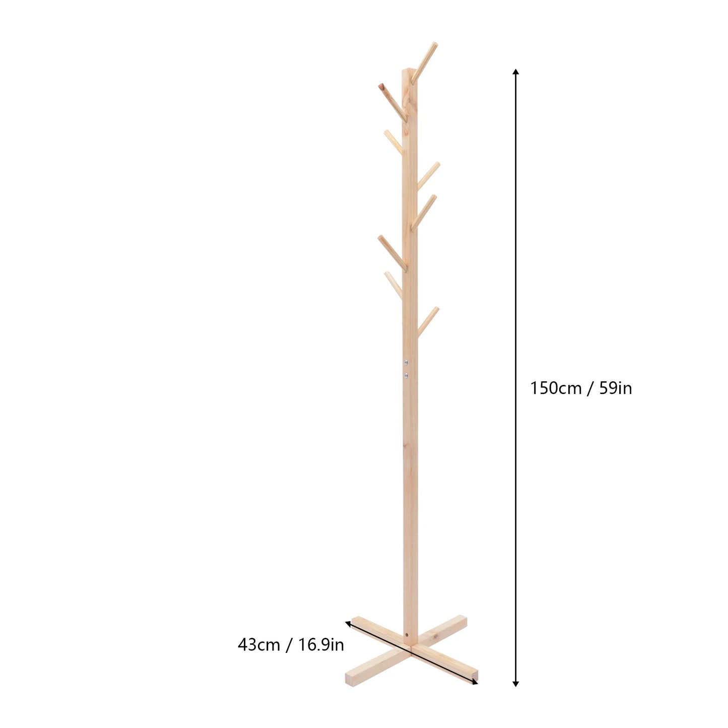 Pine Wood Coat Rack, Hat Rack - Tree Shaped Hat Rack - Eight Branches