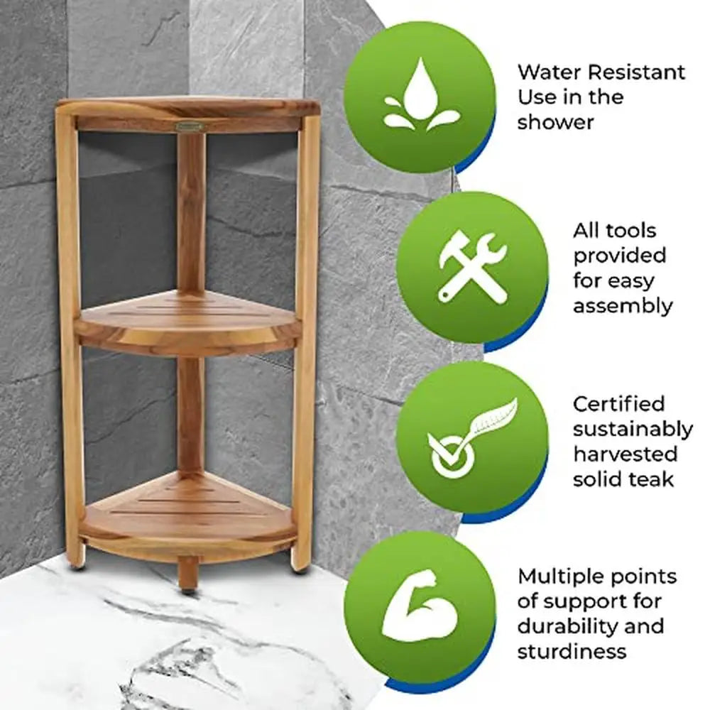 Teak Wood Corner Shower Shelf - 13"x13"x34" - Zen Spa Vibes - Bathroom Collection