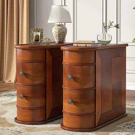Table - Solid Wood - 2 Drawers - Narrow Slim Sillohuette