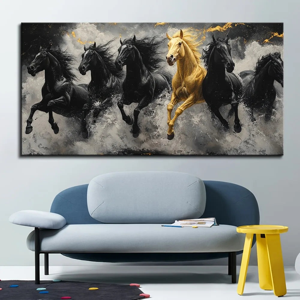 Wall Art - Framed Canvas Print - Eight Horses Running - Home Office Collection