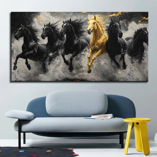 Wall Art - Framed Canvas Print - Eight Horses Running - Home Office Collection